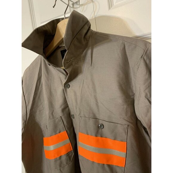 Soft Comfort By Unifirst Gray Orange Safety Work Mechanic Tow‎ Button Shirt Sz M - Picture 6 of 8
